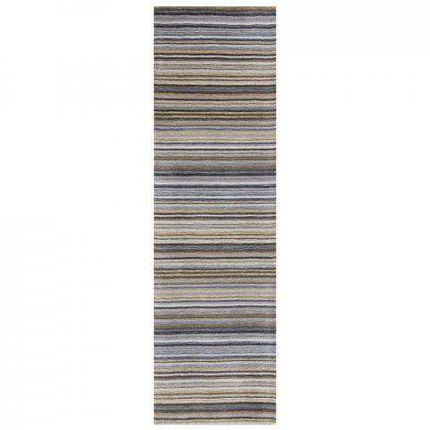 Carter Modern Stripe Hallway Runner Rugs in Grey Wool