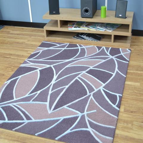 Cascada Leaf Wool Rugs in Aubergine