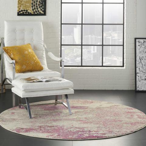 Celestial Abstract Circle Round Rugs CES02 in Ivory Pink by Nourison