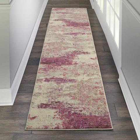 Celestial Abstract Hallway Runner Rug CES02 in Ivory Pink by Nourison