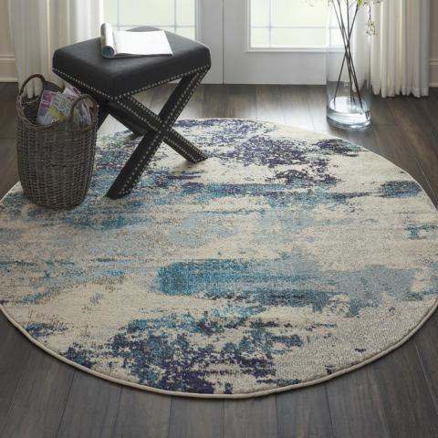 Celestial Circle Rugs CES02 in Ivory Teal blue by Nourison