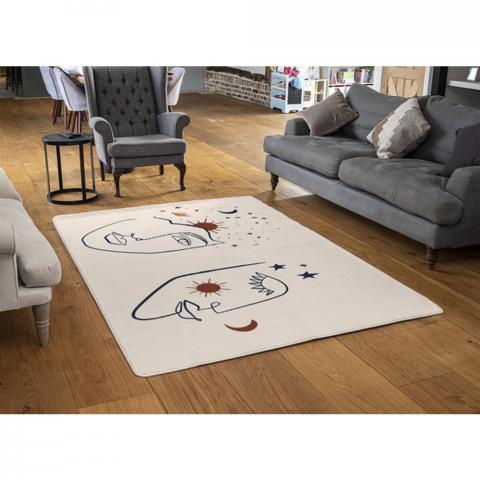 Celestial Elements Like Stars, Moon, Sun And Planets Designer Rug - White / 110cm