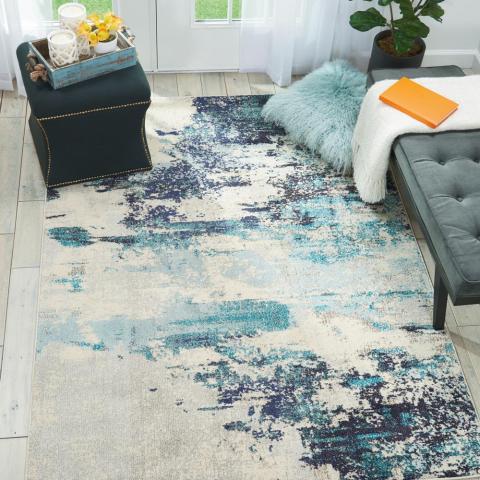 Celestial Rugs CES02 in Ivory Teal and Blue by Nourison