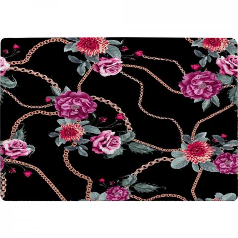 Chain And Flowers Pattern Designer Rug - Black / 150cm