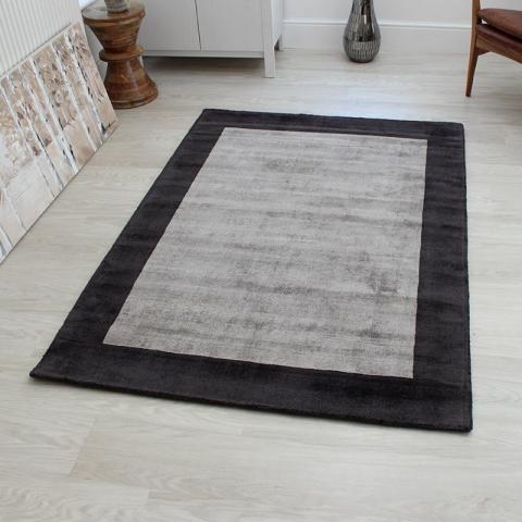 Charcoal Silver Blade Border Rug  square