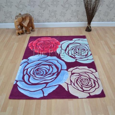 Chelsea Darcy Floral Wool Rugs in Plum