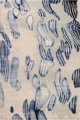 Chihuly Poplar 1.83x1.22m/6'x4' Cream/Grey/Blue Abstract Wool & Silk rug by The Rug Company, Handknotted Tibetan Wool & Silk