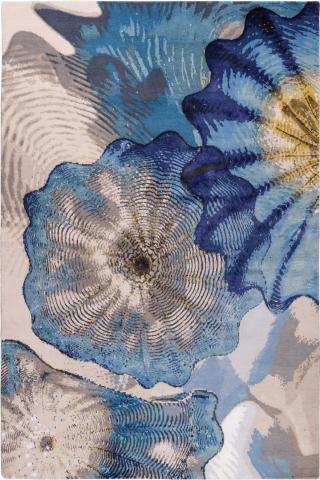 Chihuly Rosette 1.83x1.22m/6'x4' Blue Abstract Wool & Silk rug by The Rug Company, Handknotted Tibetan Wool & Silk