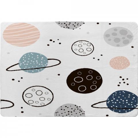 Child Hand Drawn Space Elements Designer Rug - White / 150cm