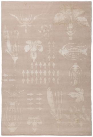 Christopher Kane Botanical Anatomy Nude Geometric 3.66x2.74m/12'x9' Pink Wool & Silk Geometric rug by The Rug Company, Handknotted Tibetan Wool & Silk