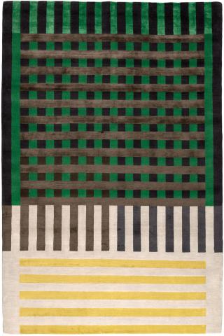 Christopher Kane Grid Construct Geometric 3.05x2.44m/10'x8' Green Art Deco Wool & Silk Geometric rug by The Rug Company, Handknotted Tibetan Wool & Silk