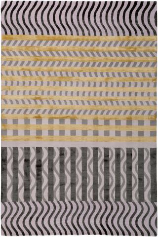 Christopher Kane Wave Construct Geometric 3.05x2.44m/10'x8' Beige Art Deco Wool & Silk Geometric rug by The Rug Company, Handknotted Tibetan Wool & Silk