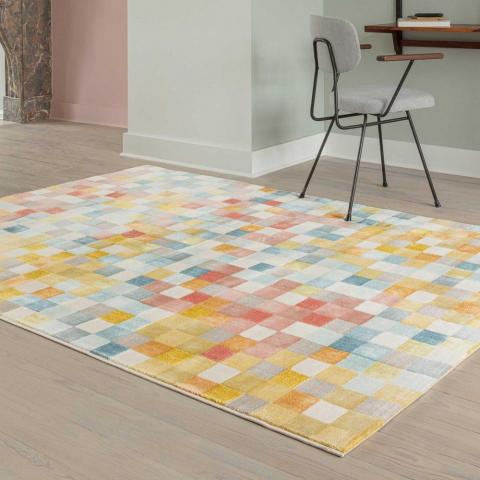 City Modern Geometric Block Rugs 466116 AK991 in Multicolour