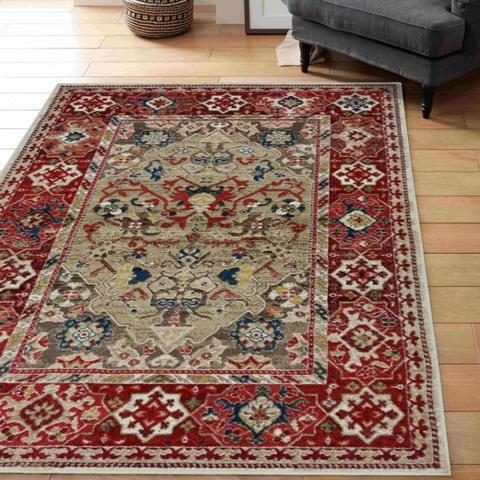 Classic Red Transitional Area Rug - Tartan - Red / 170cm