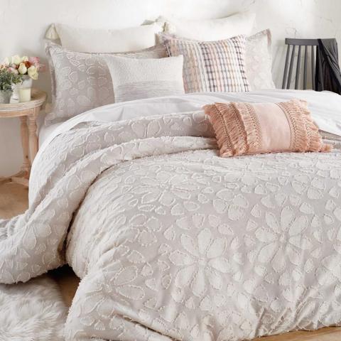 Clipped Floral Bedding and Pillowcase By Peri Home Natural Cream