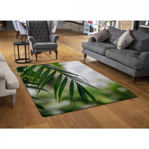 Closeup Of Green Palm Leaf Designer Rug - Green / 110cm