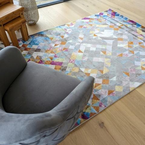 Colourful Geometric Flatweave Rug - Capella - Blue / 150cm