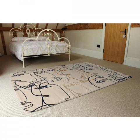 Continuous Line Drawing Of Faces Designer Rug - Bronze / 230cm