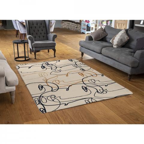 Continuous Line Drawing Of Faces Designer Rug - Bronze / 110cm