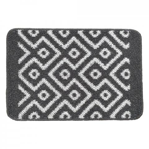 Cosy Geometric Washable Anti Slip Utility Mat in Charcoal grey