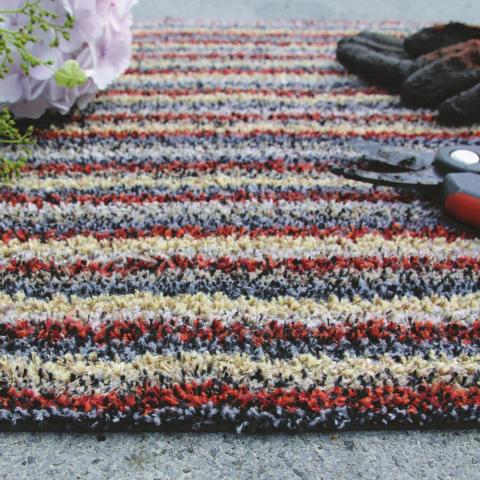 Cotton Stripe Washable Anti Slip Doormat in Spice Red