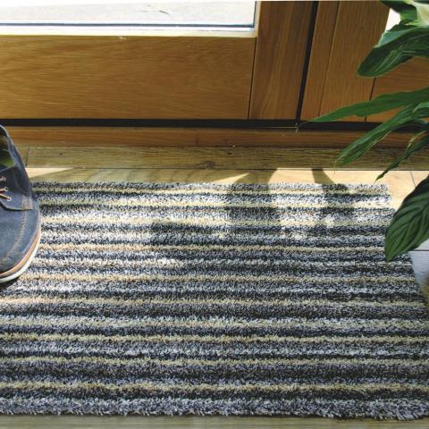 Cotton Stripe Washable Anti Slip Doormat in Linen Beige