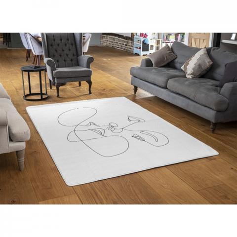 Couple Kiss In Line Art Designer Rug - White / 110cm