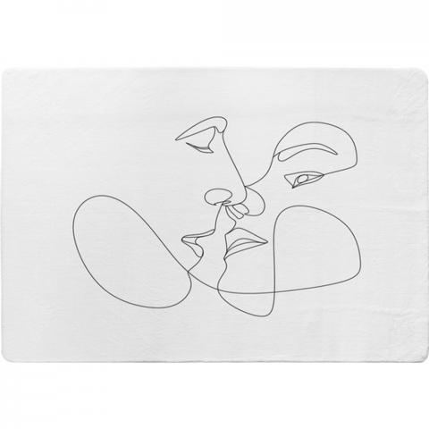 Couple Kiss In Line Art Designer Rug - White / 150cm