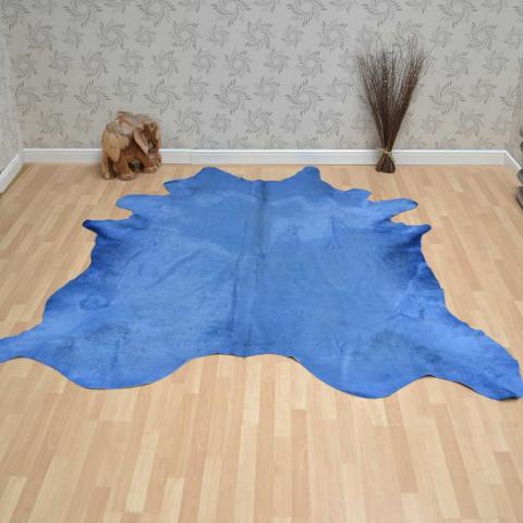 Cowhide Rug in Plain Blue