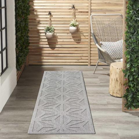 Cozumel CZM01 Indoor Outdoor Geometric Hallway Runner Rugs in Light Grey