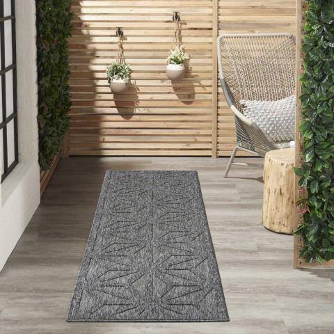 Cozumel CZM01 Indoor Outdoor Geometric Hallway Runner Rugs in Dark Grey