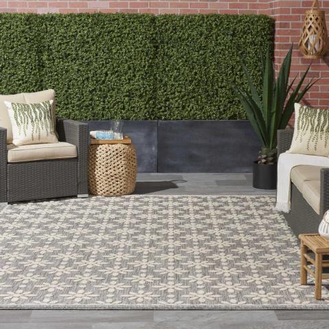 Cozumel CZM03 Indoor Outdoor floral Rugs in Grey