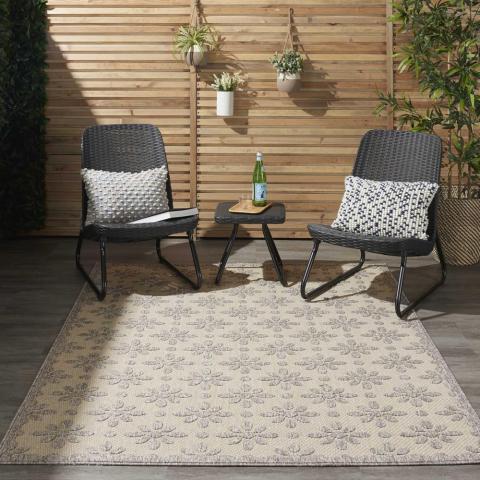 Cozumel CZM03 Indoor Outdoor floral Rugs in Cream