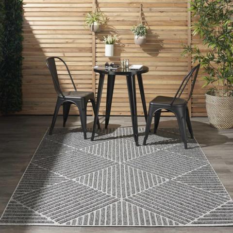 Cozumel CZM05 Indoor Outdoor Geometric Rugs in Dark Grey