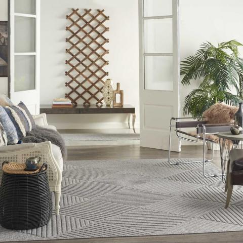 Cozumel CZM05 Indoor Outdoor Geometric Rugs in Light Grey