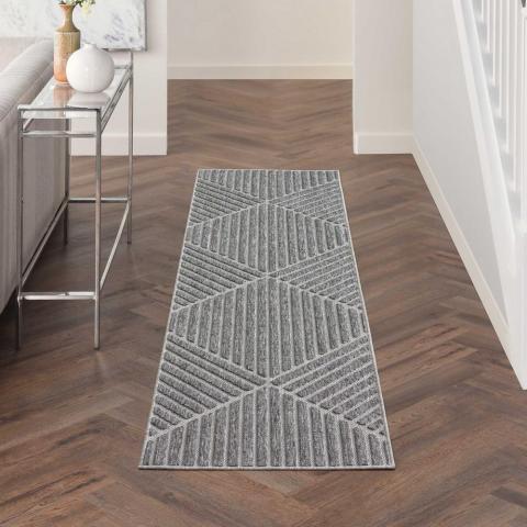 Cozumel CZM05 Indoor Outdoor Geometric Hallway Runner Rugs in Dark Grey