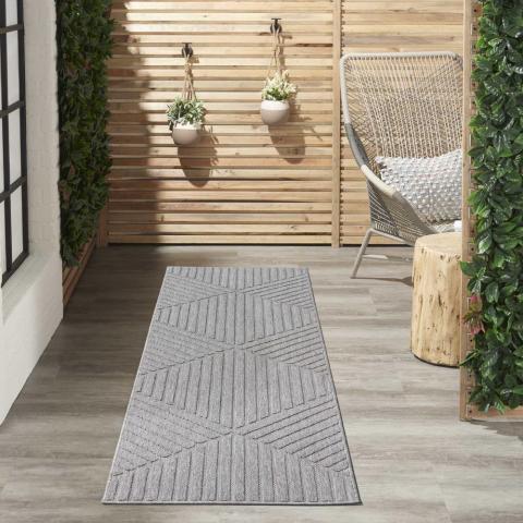 Cozumel CZM05 Indoor Outdoor Geometric Hallway Runner Rugs in Light Grey