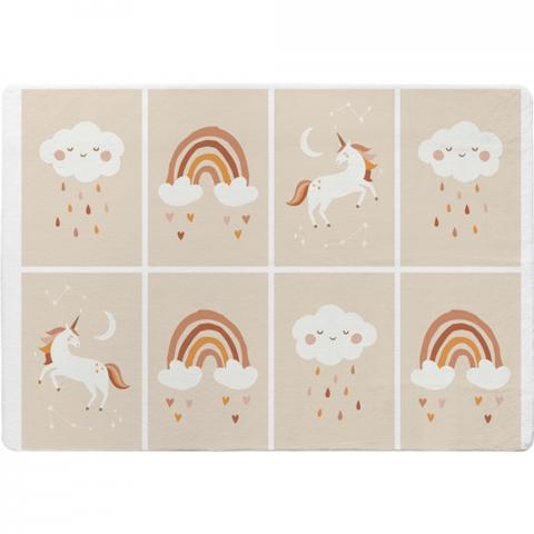 Cute Hand Drawn Unicorn, Rainbow And Cloud Designer Rug - Brown / 150cm