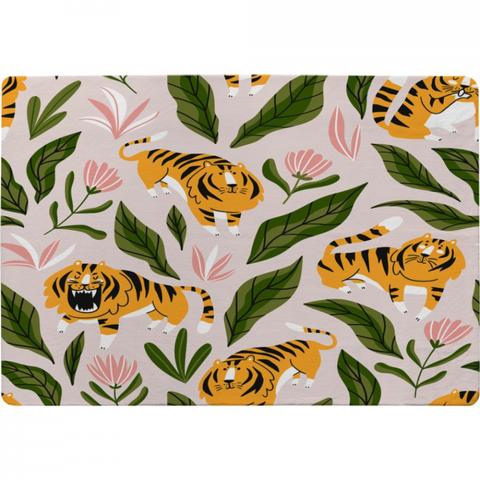 Cute Tigers And Tropical Leaves And Flowers Designer Rug - Yellow / 150cm