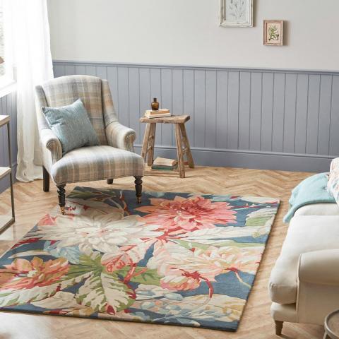 Dahlia and Rosehip Rugs 50608 in Teal by Harlequin