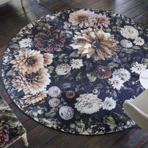 Dahlia Noir Circle Rug in Slate by Designers Guild