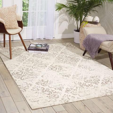 Damask Faded Rug Ivory DAS03 