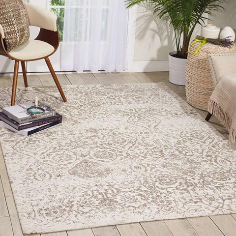 Damask Faded Rug Ivory DAS06 