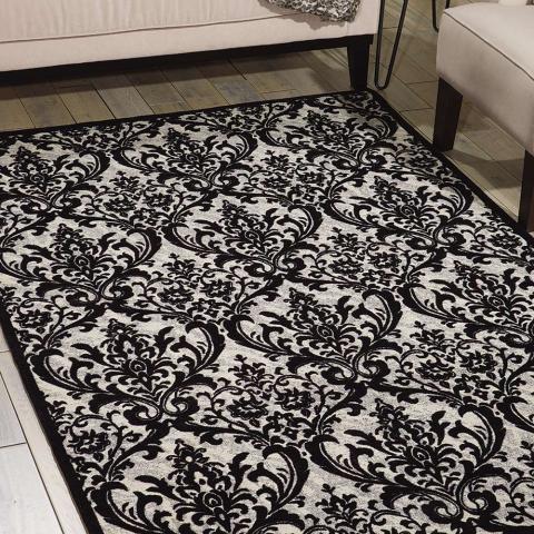 Damask Rug Black White DAS02 