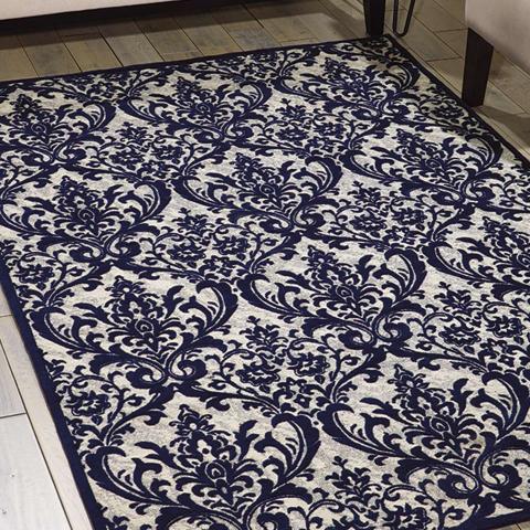 Damask Rug Ivory Navy DAS02 