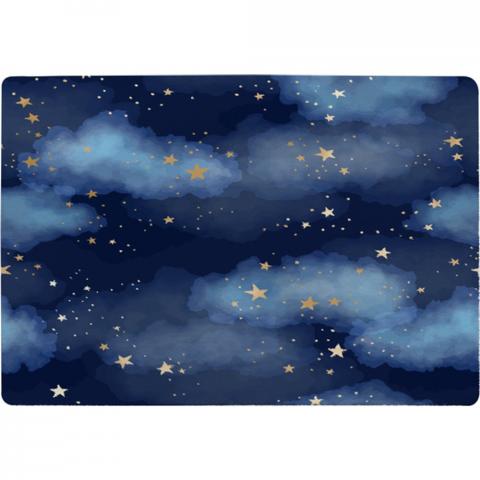 Dark Blue Sky With Gold Foil Constellations Designer Rug - Blue / 150cm