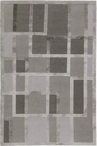 David Rockwell Palladium Monochrome 2.74x1.83m/9'x6' Grey Art Deco Wool & Silk Monochrome rug by The Rug Company, Handknotted Tibetan Wool & Silk