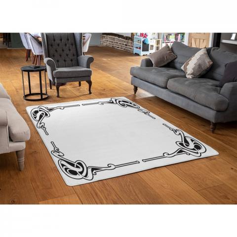 Decorative Border Designer Rug - White / 110cm