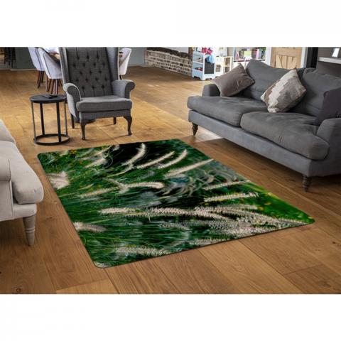 Decorative Cat Tail Grass Growing Along A Walkway Designer Rug - Green / 110cm