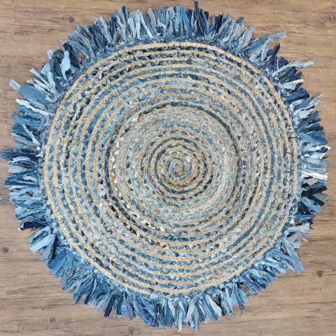 Denim Jute Cotton Rug Natural Blue - Natural Blue / 90cm